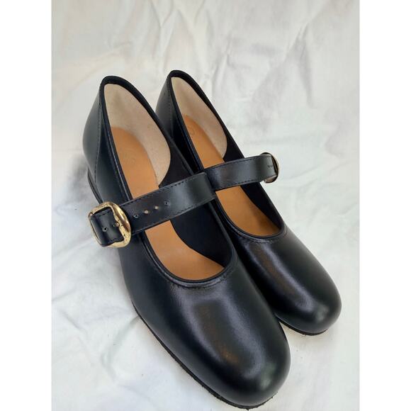 Promenaders Shoes - Vintage Promenaders Leather Mary Jane Dance Shoes Block Gold Buckle Size 5.5 N